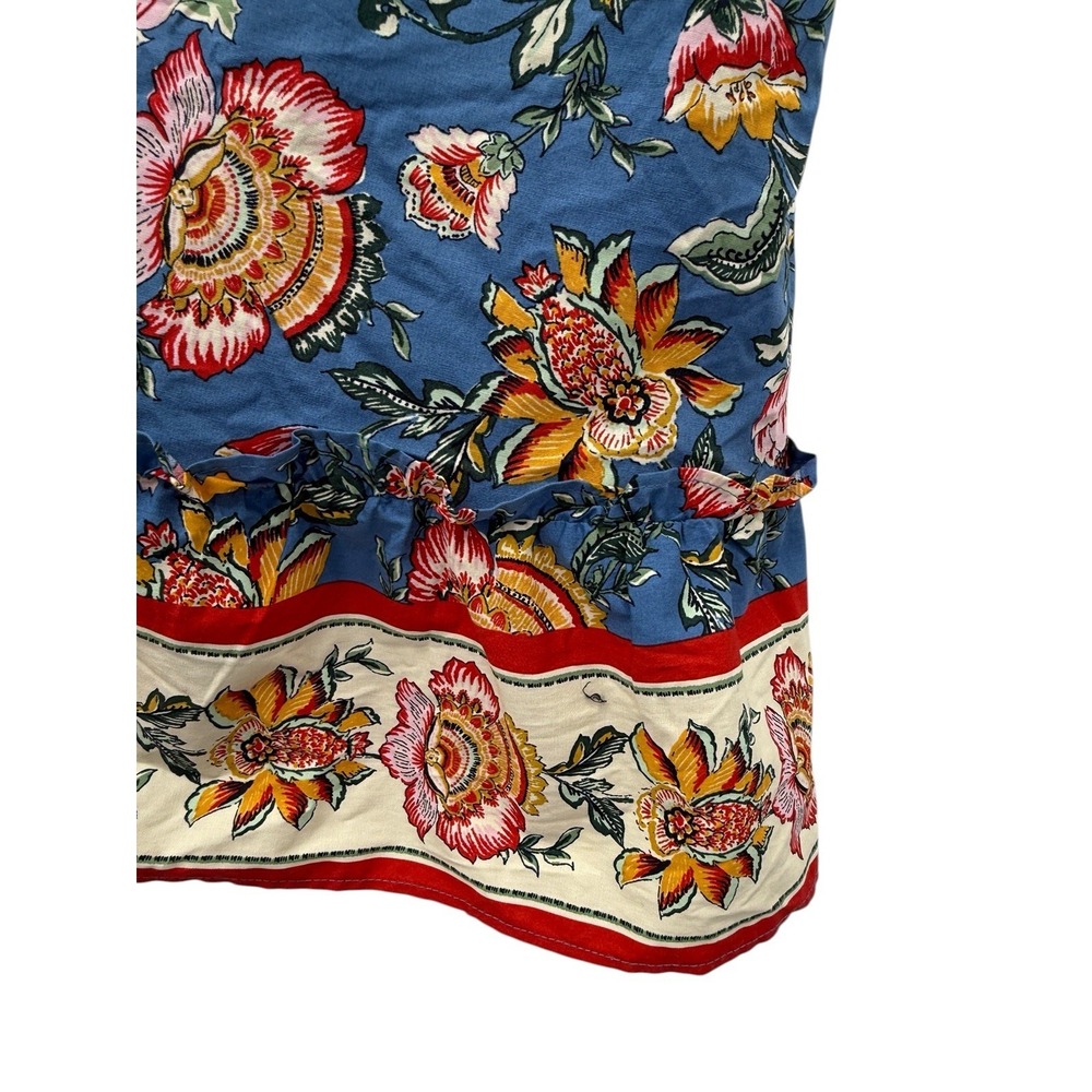 Joie Women Sz 16 Floral Puff Sleeve Dress Boho Blue Button Front Pockets Shift - Picture 6 of 12